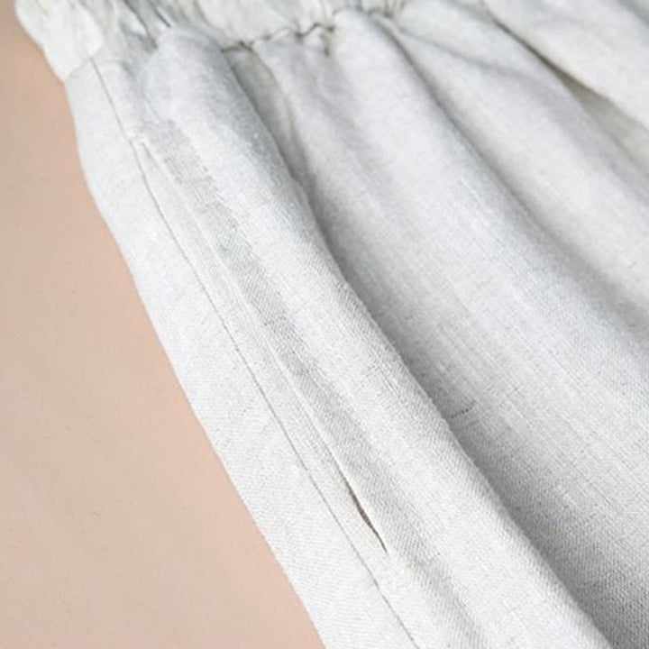 Pantaloni larghi a gamba larga con ricamo in lino e cotone, casual, con tasche, da donna , Buddha Stones
