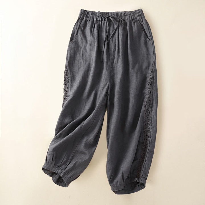 Pantaloni harem larghi con coulisse e tasche, motivo floreale in tinta unita con Buddha Stones - Grigio - US8-10, UK/AU12-14, EU40-42 (2XL) - image 14