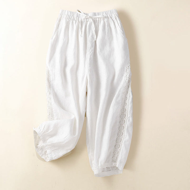 Pantaloni harem larghi con coulisse e tasche, tinta unita, con motivo floreale Buddha Stones. - Bianco - US8-10, UK/AU12-14, EU40-42 (2XL) - image 9