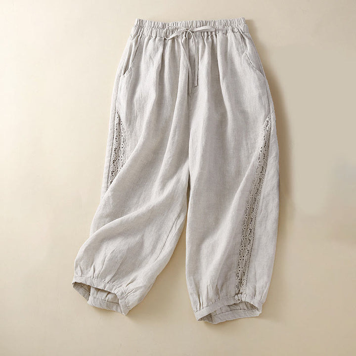 Pantaloni harem larghi con coulisse e tasche, tinta unita, con motivo floreale Buddha Stones. - Beige - US8-10, UK/AU12-14, EU40-42 (2XL) - image 0