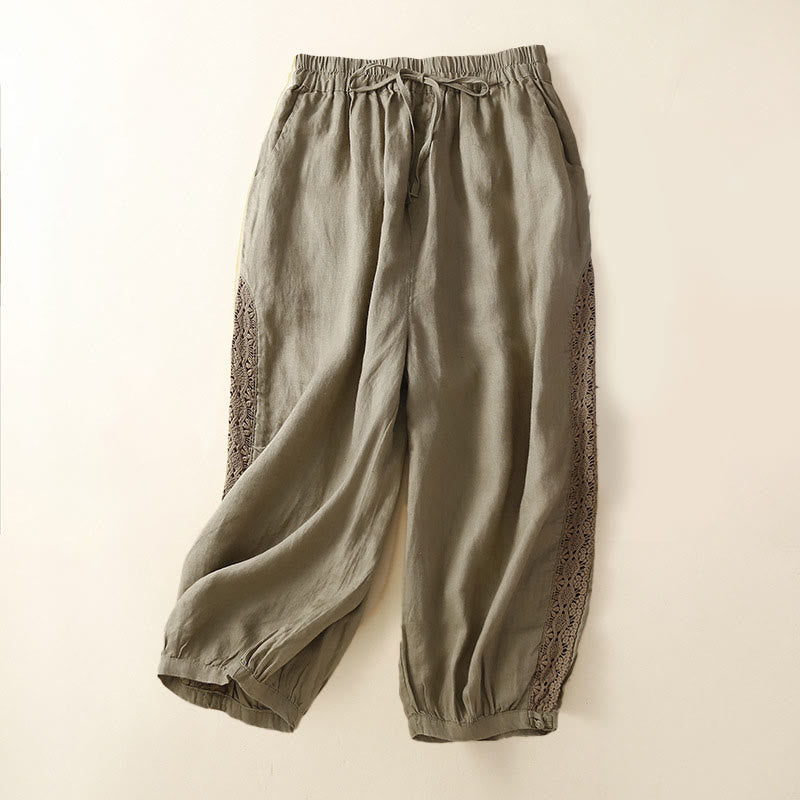 Pantaloni harem larghi con coulisse e tasche, motivo floreale in tinta unita con Buddha Stones - Cachi - US8-10, UK/AU12-14, EU40-42 (2XL) - image 25