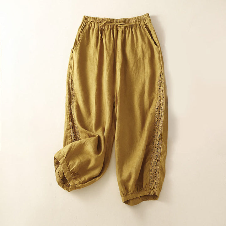 Pantaloni harem larghi con coulisse e tasche, tinta unita, con motivo floreale Buddha Stones. - Giallo - US8-10, UK/AU12-14, EU40-42 (2XL) - image 28