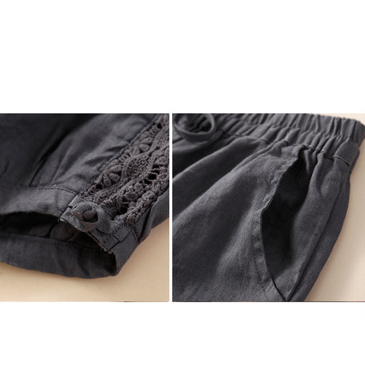 Pantaloni harem larghi con coulisse e tasche, tinta unita, con motivo floreale Buddha Stones. - image 19