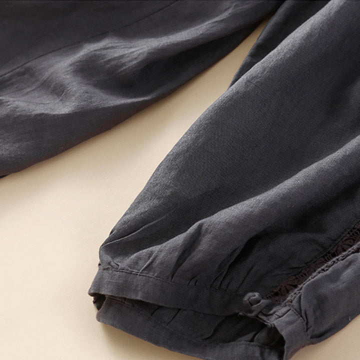Pantaloni harem larghi con coulisse e tasche, tinta unita, con motivo floreale Buddha Stones. - image 17