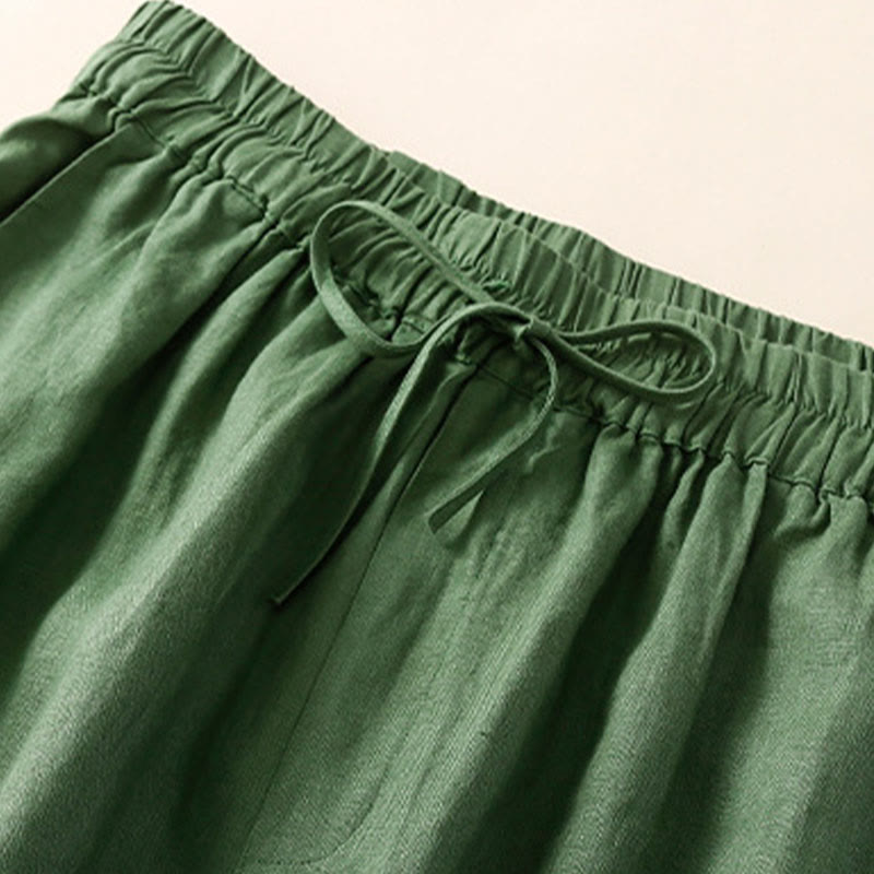 Pantaloni harem larghi con coulisse e tasche, tinta unita, con motivo floreale Buddha Stones. - image 21
