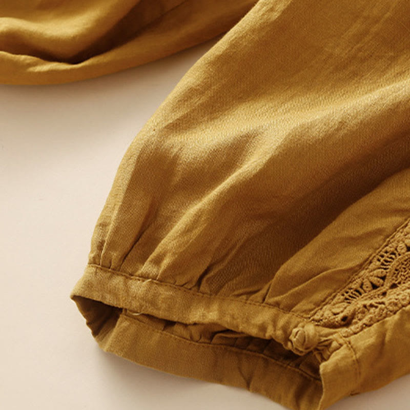 Pantaloni harem larghi con coulisse e tasche, tinta unita, con motivo floreale Buddha Stones. - image 30
