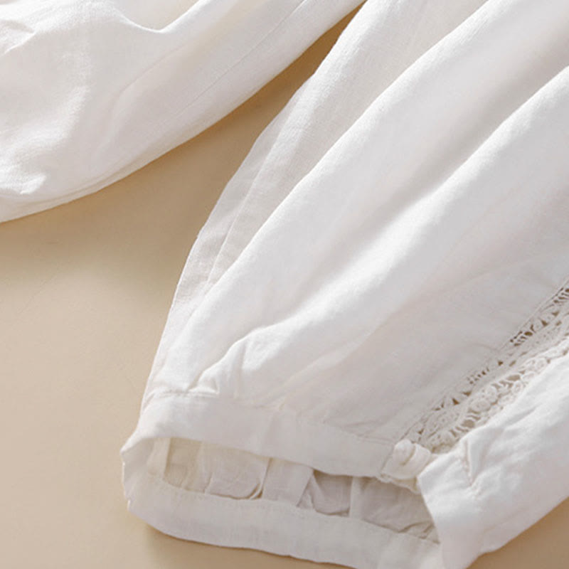 Pantaloni harem larghi con coulisse e tasche, motivo floreale in tinta unita con Buddha Stones - image 12