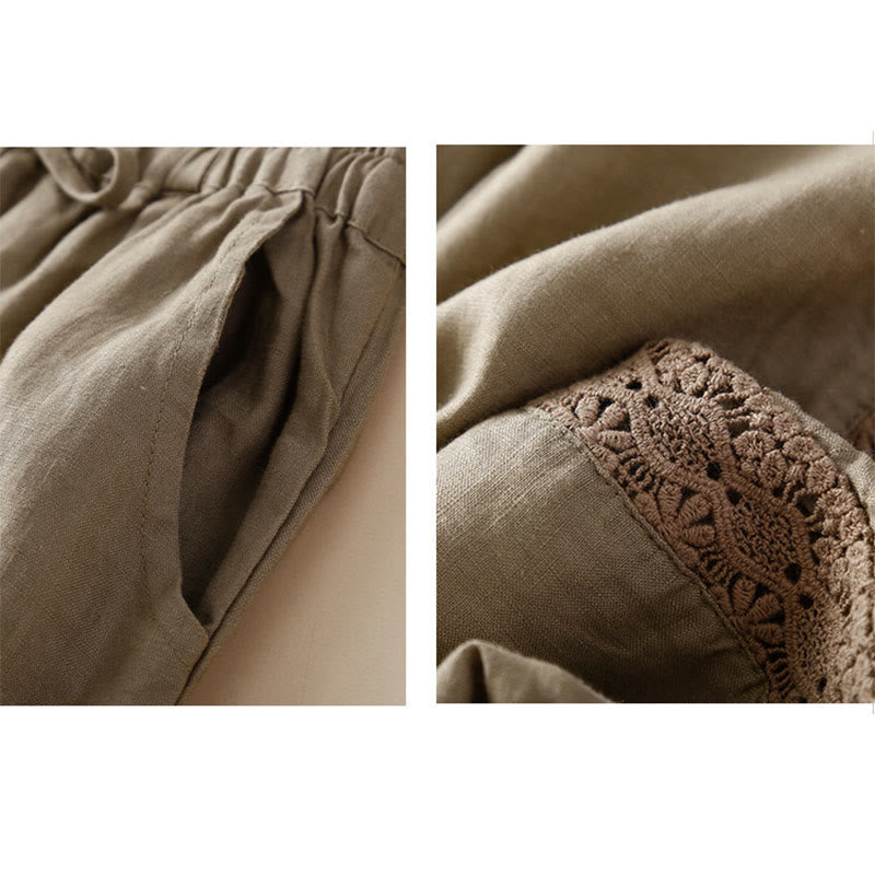 Pantaloni harem larghi con coulisse e tasche, tinta unita, con motivo floreale Buddha Stones. - image 28