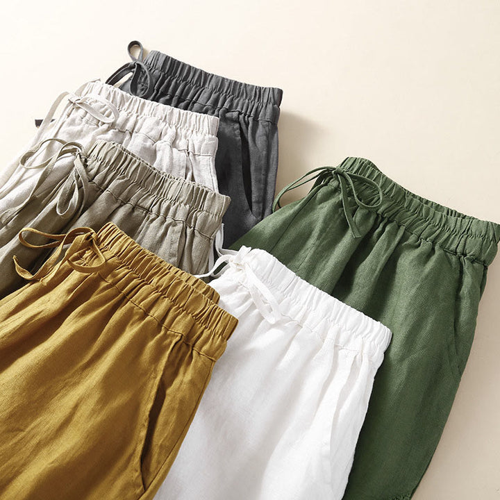 Pantaloni harem larghi con coulisse e tasche, motivo floreale in tinta unita con Buddha Stones - image 33