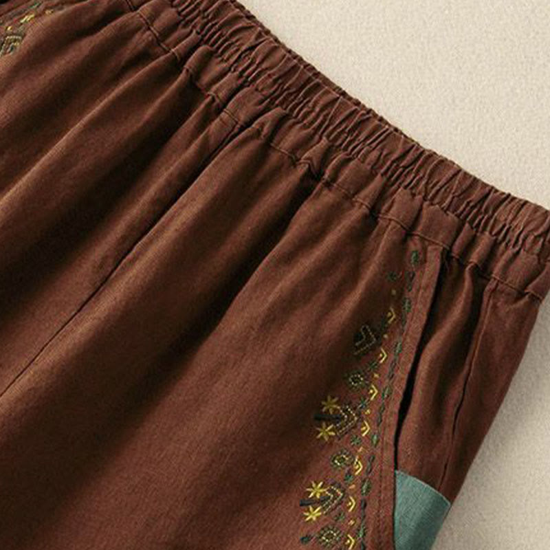 Pantaloni harem Capri con elastico in vita e tasche, ricamo vintage con Buddha Stones - image 9