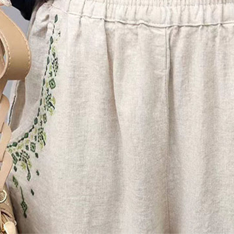 Pantaloni harem Capri con elastico in vita e tasche, ricamo vintage con Buddha Stones - image 18