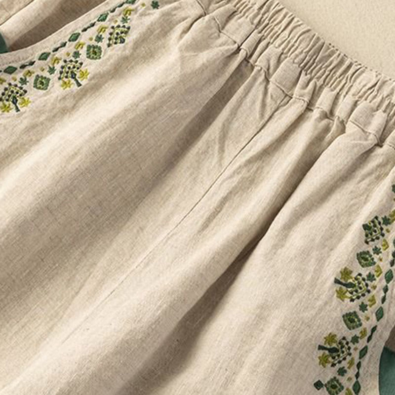 Pantaloni harem Capri con elastico in vita e tasche, ricamo vintage con Buddha Stones - image 15