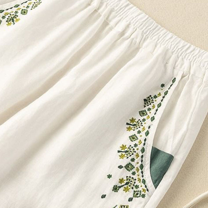 Pantaloni harem Capri con elastico in vita e tasche, ricamo vintage con Buddha Stones - image 5