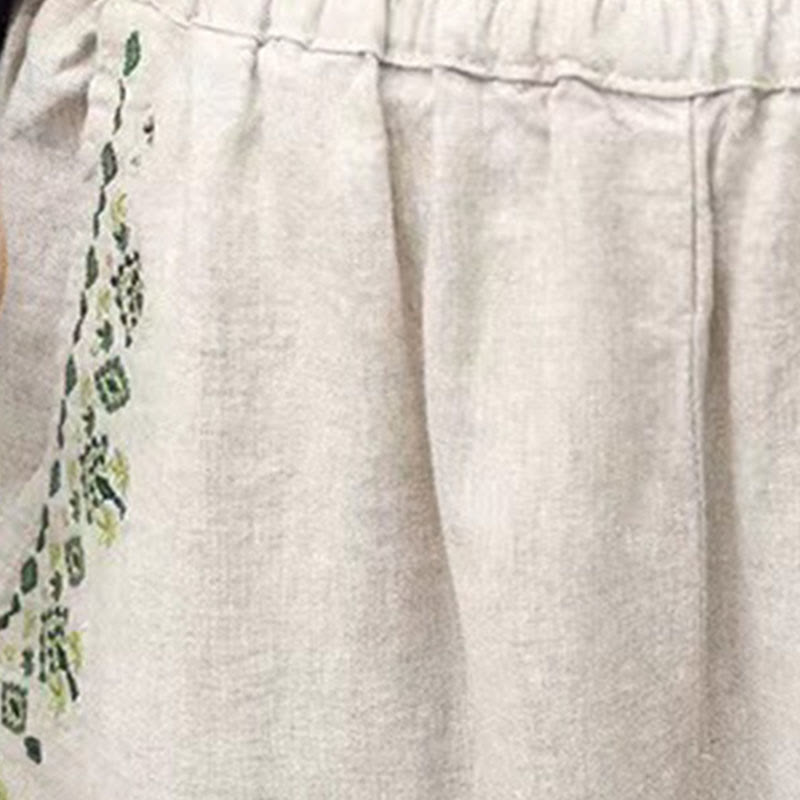 Pantaloni harem Capri con elastico in vita e tasche, ricamo vintage con Buddha Stones - image 17