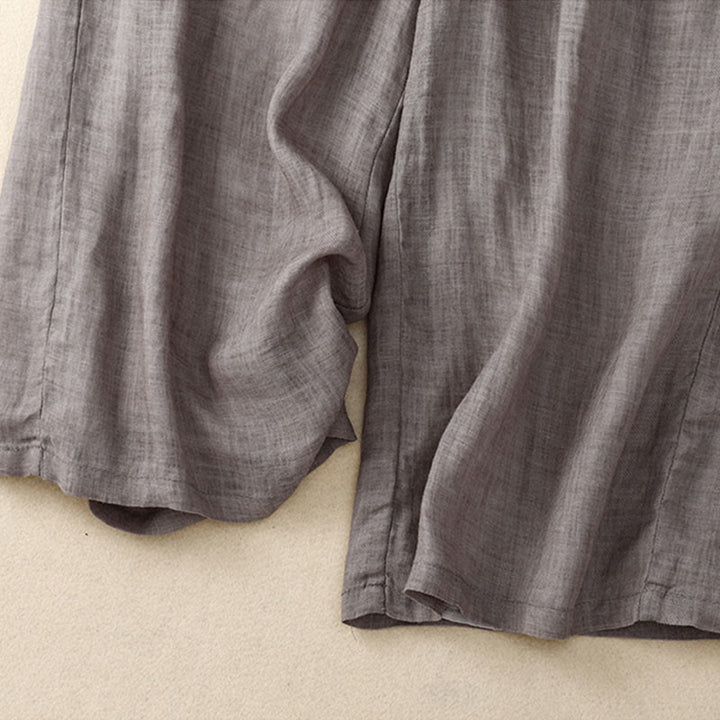 Pantaloni a gamba larga con coulisse in cotone e lino con stampa floreale Buddha Stones tasche a vita alta - image 9