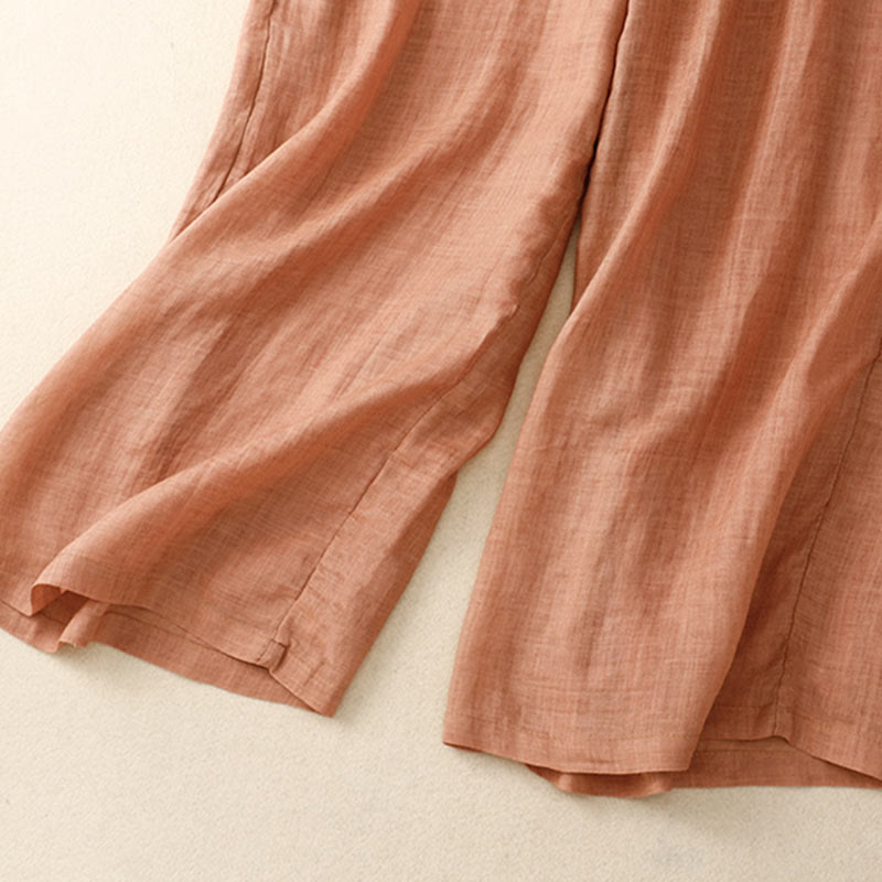 Pantaloni a gamba larga con coulisse in cotone e lino con stampa floreale Buddha Stones tasche a vita alta - image 17