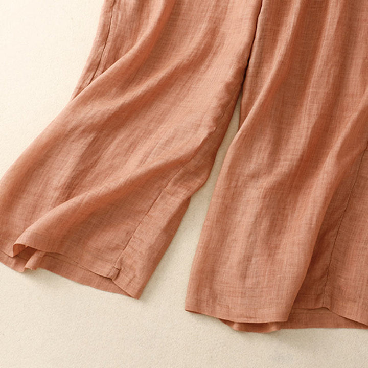 Pantaloni a gamba larga con coulisse in cotone e lino con stampa floreale Buddha Stones tasche a vita alta - image 17
