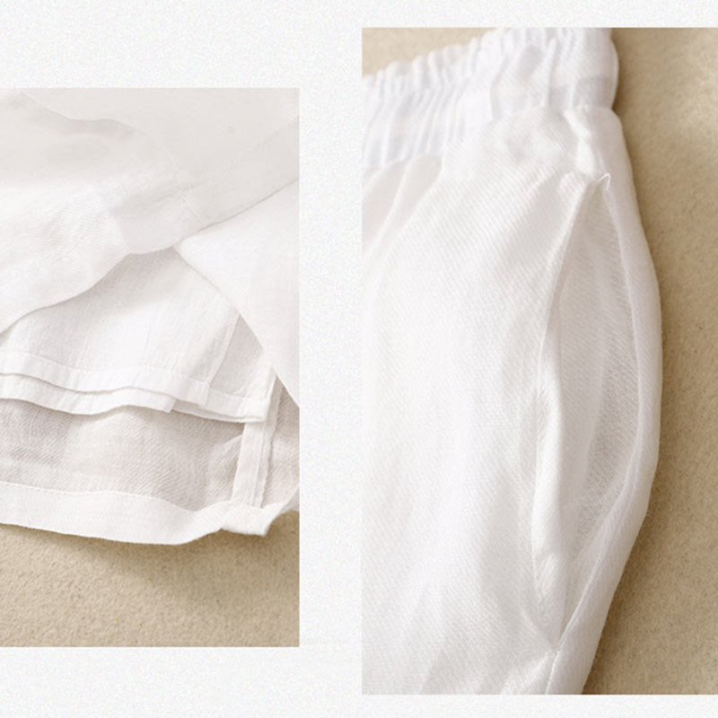 Pantaloni a gamba larga con coulisse in cotone e lino con stampa floreale Buddha Stones tasche a vita alta - image 5