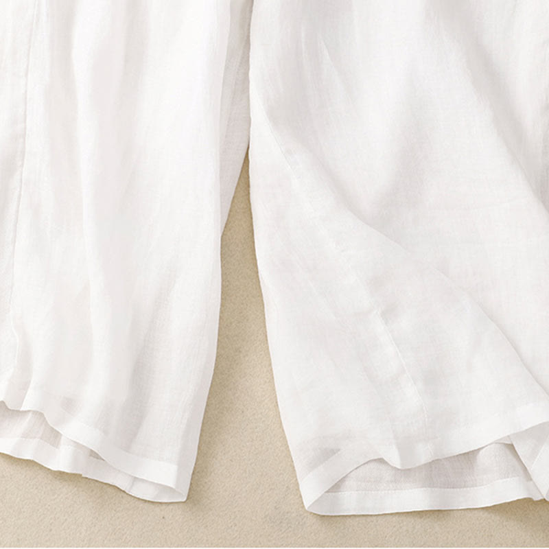 Pantaloni a gamba larga con coulisse in cotone e lino con stampa floreale Buddha Stones tasche a vita alta - image 4