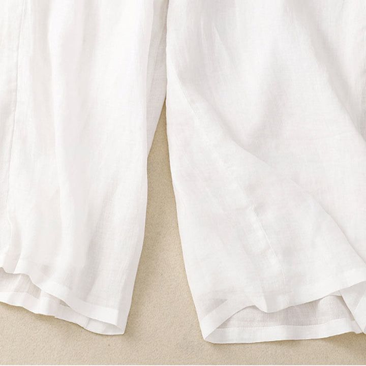 Pantaloni a gamba larga con coulisse in cotone e lino con stampa floreale Buddha Stones tasche a vita alta - image 4