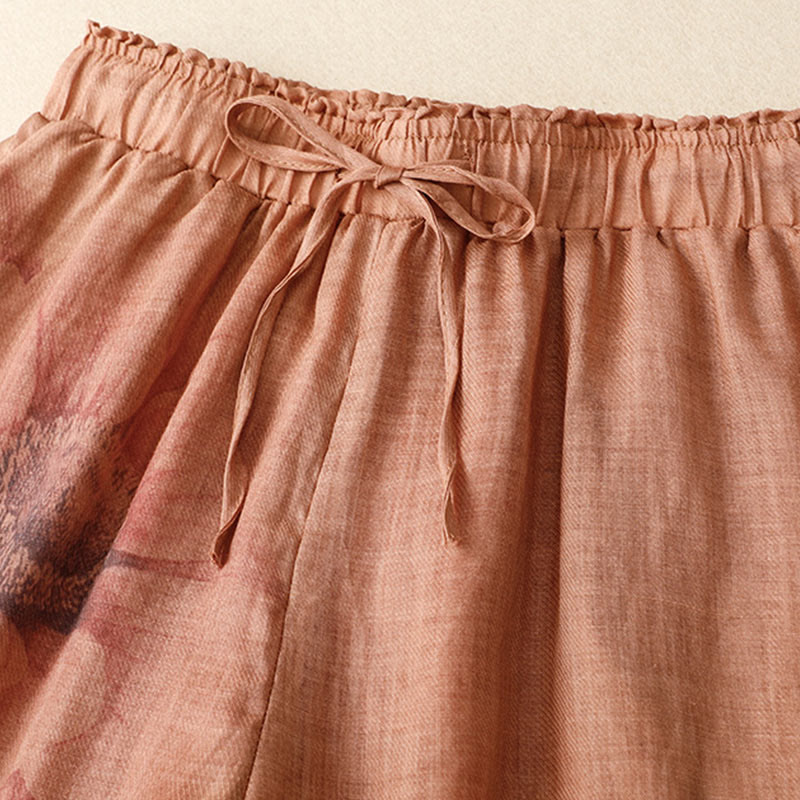 Pantaloni a gamba larga con coulisse in cotone e lino con stampa floreale Buddha Stones tasche a vita alta - image 15