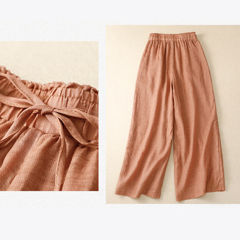 Pantaloni a gamba larga con coulisse in cotone e lino con stampa floreale Buddha Stones tasche a vita alta - image 20