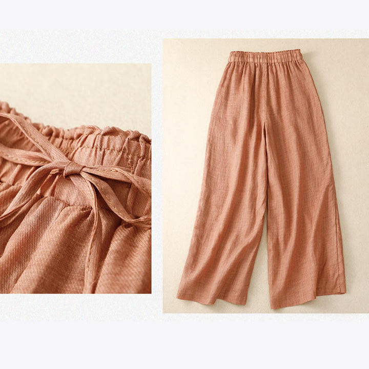 Pantaloni a gamba larga con coulisse in cotone e lino con stampa floreale Buddha Stones tasche a vita alta - image 20