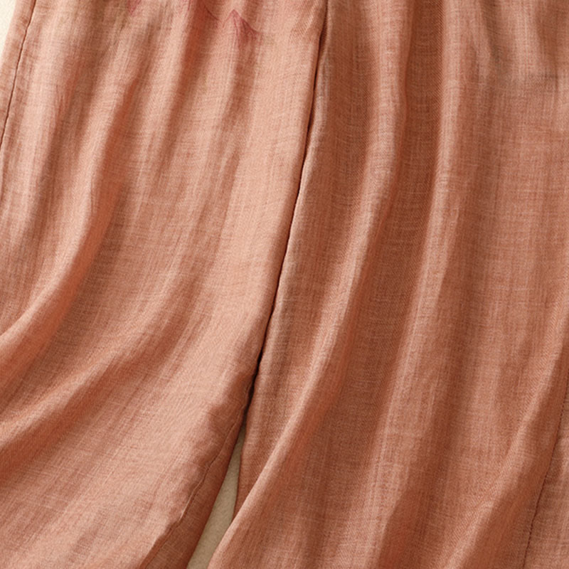 Pantaloni a gamba larga con coulisse in cotone e lino con stampa floreale Buddha Stones tasche a vita alta - image 16