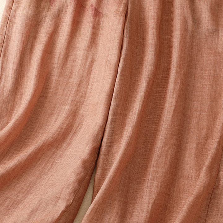 Pantaloni a gamba larga con coulisse in cotone e lino con stampa floreale Buddha Stones tasche a vita alta - image 16