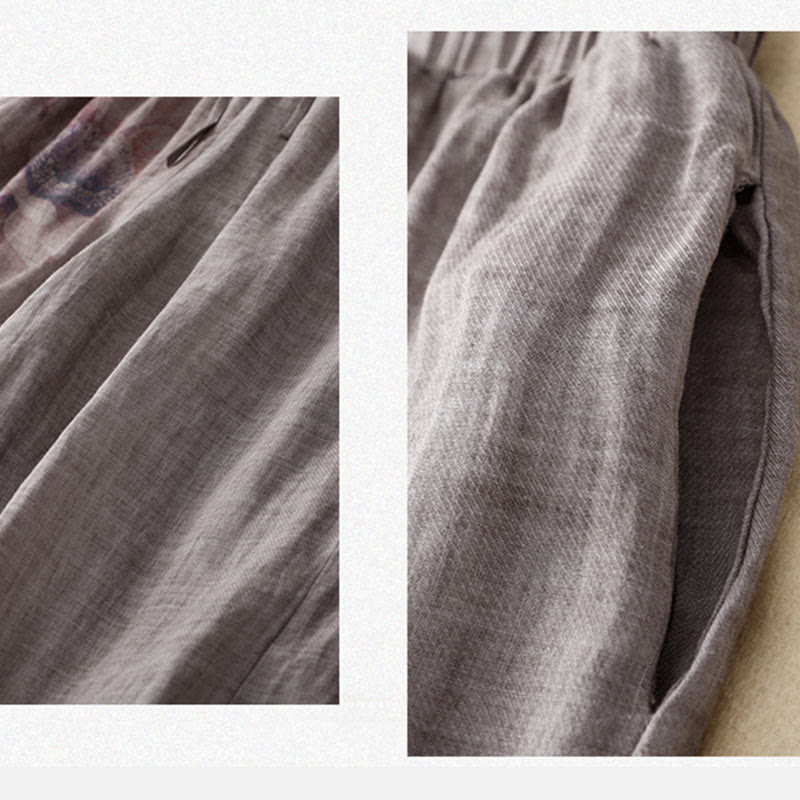 Pantaloni a gamba larga con coulisse in cotone e lino con stampa floreale Buddha Stones tasche a vita alta - image 12