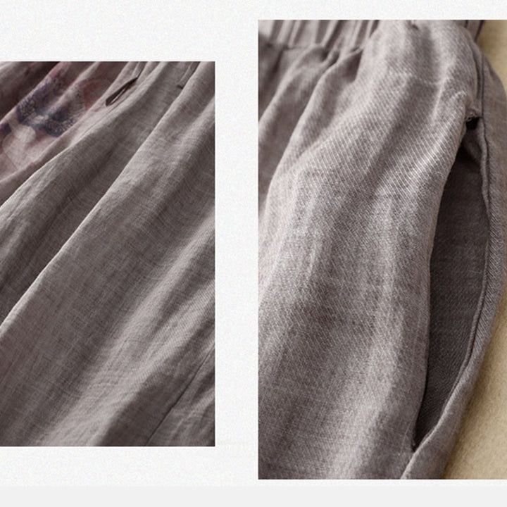 Pantaloni a gamba larga con coulisse in cotone e lino con stampa floreale Buddha Stones tasche a vita alta - image 12