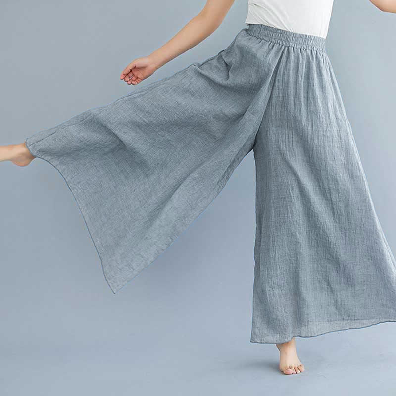 Pantaloni larghi in cotone e lino casual da donna Buddha Stones per yoga e danza