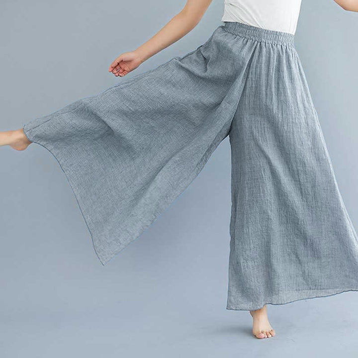 Pantaloni larghi in cotone e lino casual da donna Buddha Stones per yoga e danza