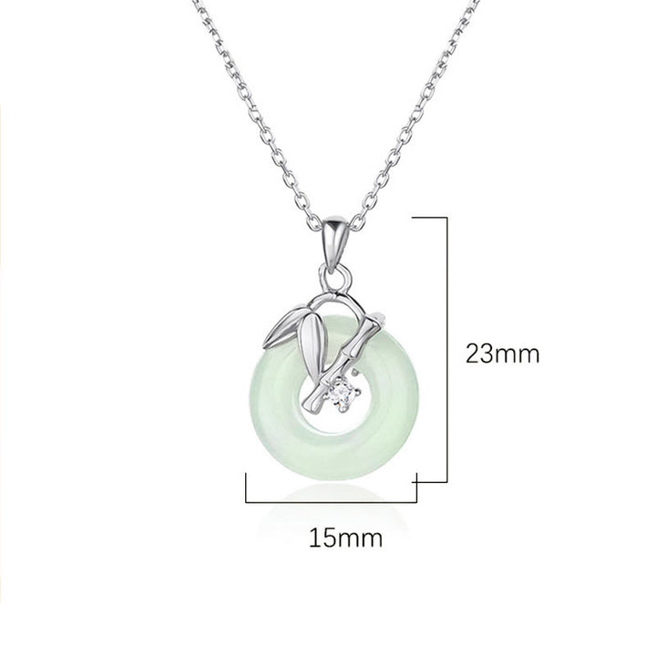 Collana con ciondolo Buddha Stones in argento sterling 925, giada Hetian, foglia di bambù, fibbia della pace e prosperità