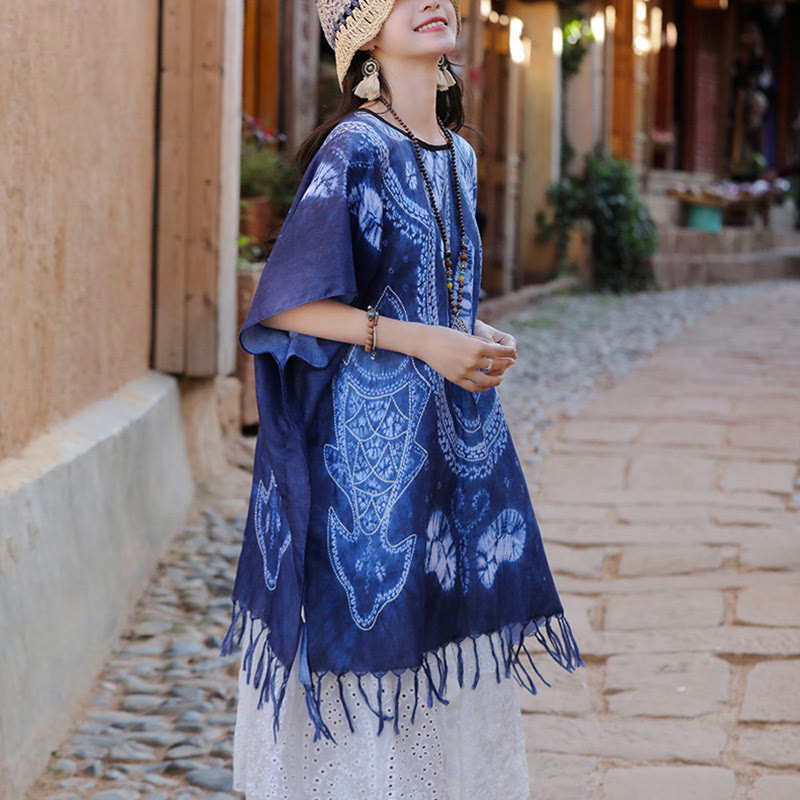 Buddha Stones Blue Geometry Batik Scialle Nappe Maglione da viaggio accogliente 90*95cm - image 5