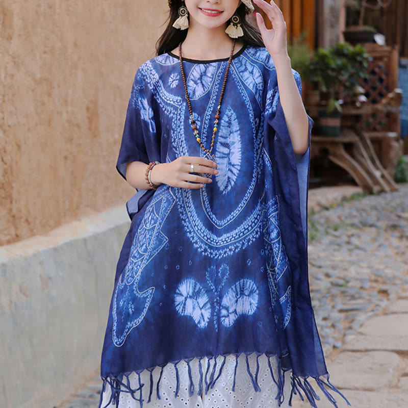 Buddha Stones Blue Geometry Batik Scialle Nappe Maglione da viaggio accogliente 90*95cm - image 8