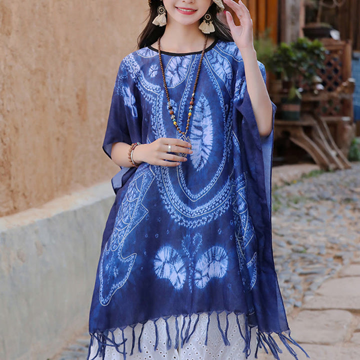 Buddha Stones Blue Geometry Batik Scialle Nappe Maglione da viaggio accogliente 90*95cm - image 8