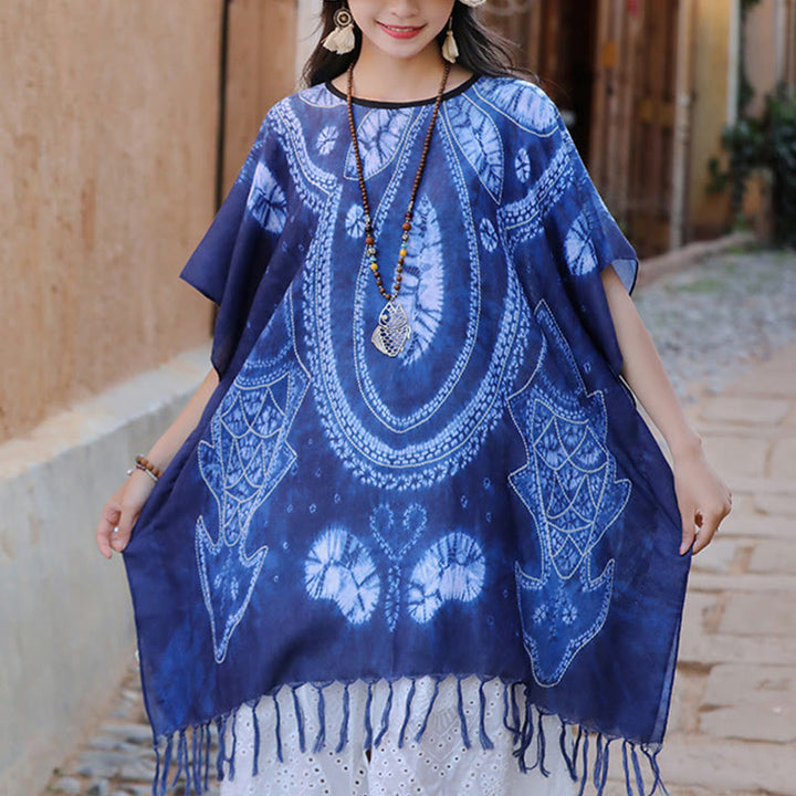 Buddha Stones Blue Geometry Batik Scialle Nappe Maglione da viaggio accogliente 90*95cm - Blu 90*95 cm - image 0