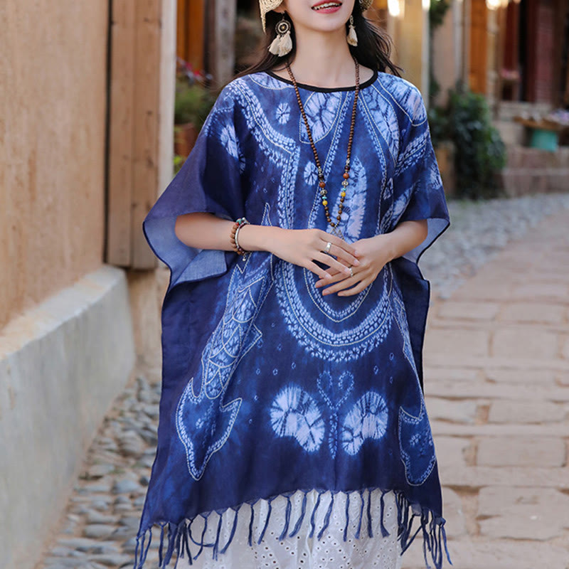 Buddha Stones Blue Geometry Batik Scialle Nappe Maglione da viaggio accogliente 90*95cm - image 1