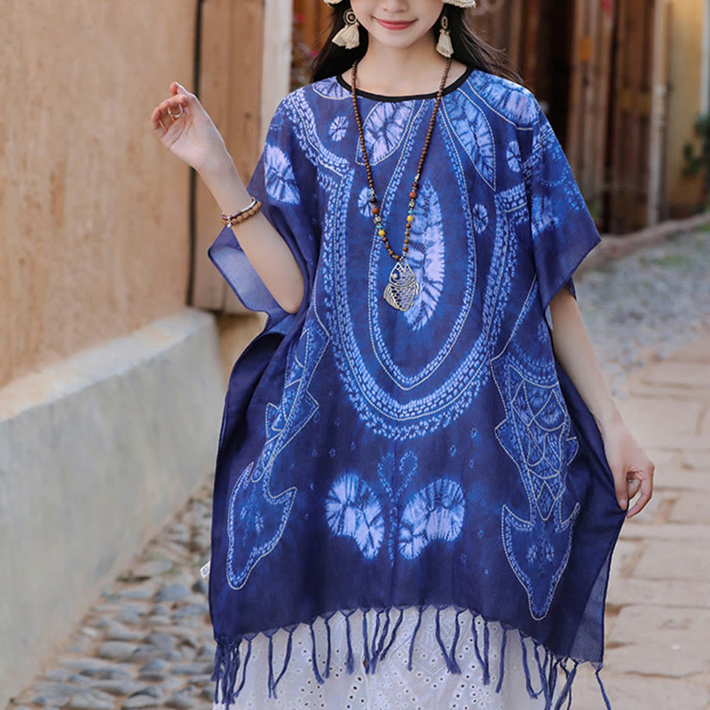 Buddha Stones Blue Geometry Batik Scialle Nappe Maglione da viaggio accogliente 90*95cm - image 3