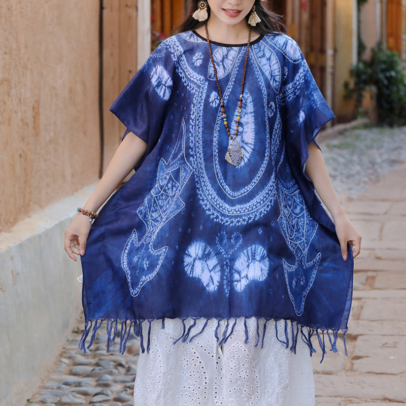 Buddha Stones Blue Geometry Batik Scialle Nappe Maglione da viaggio accogliente 90*95cm - image 6