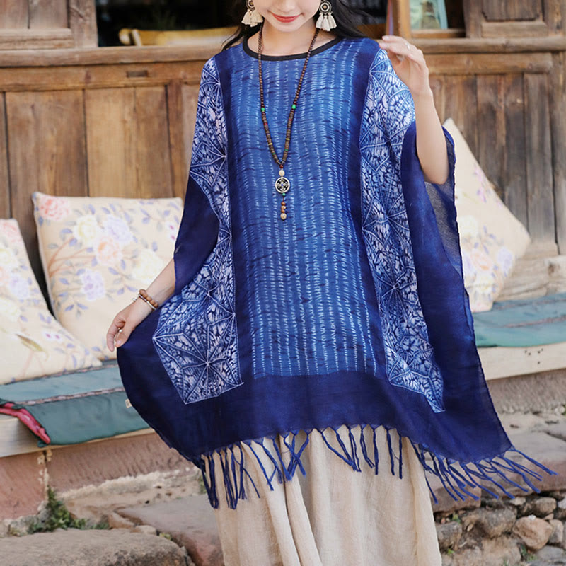 Buddha Stones Blu Geometric Stripes Batik Scialle Nappe Maglione da viaggio accogliente 90*95cm - Strisce geometriche blu 90*95cm - image 0