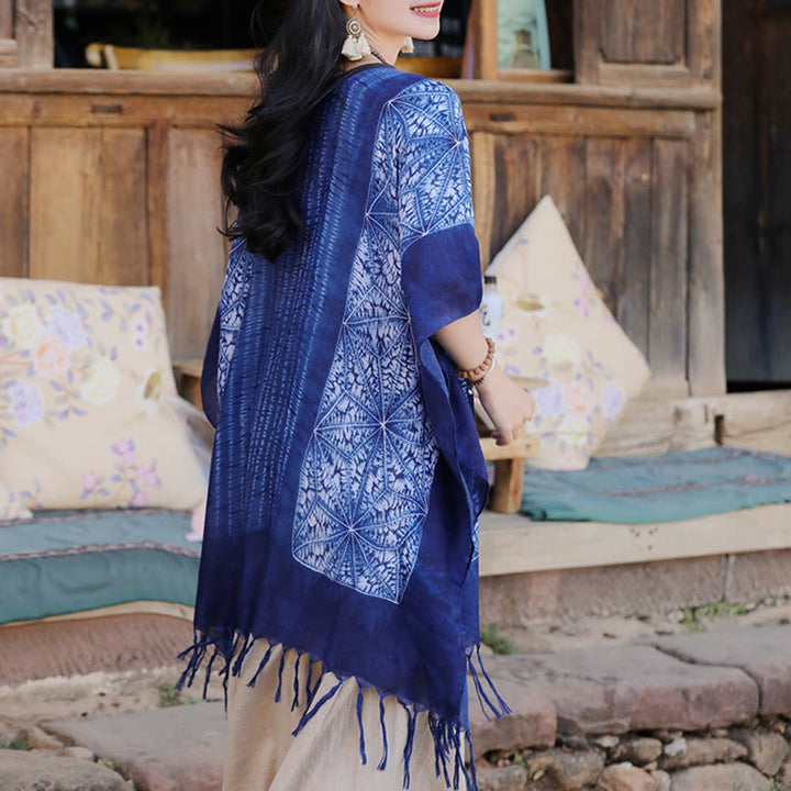 Buddha Stones Blu Geometric Stripes Batik Scialle Nappe Maglione da viaggio accogliente 90*95cm - image 4