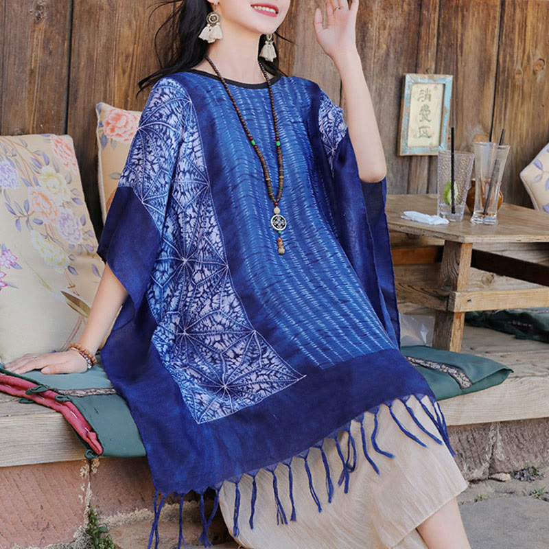 Buddha Stones Blu Geometric Stripes Batik Scialle Nappe Maglione da viaggio accogliente 90*95cm