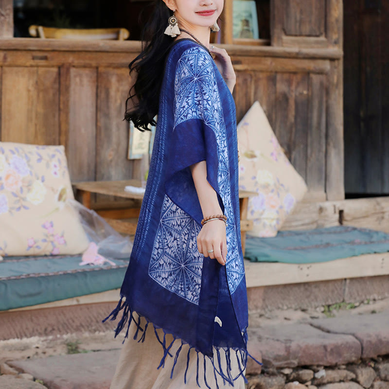 Buddha Stones Blu Geometric Stripes Batik Scialle Nappe Maglione da viaggio accogliente 90*95cm - image 3