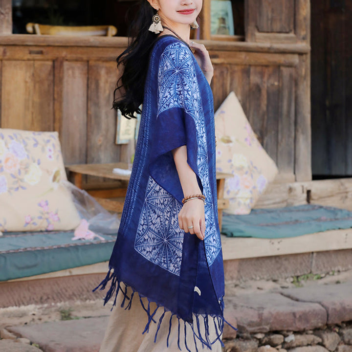 Buddha Stones Blu Geometric Stripes Batik Scialle Nappe Maglione da viaggio accogliente 90*95cm - image 3