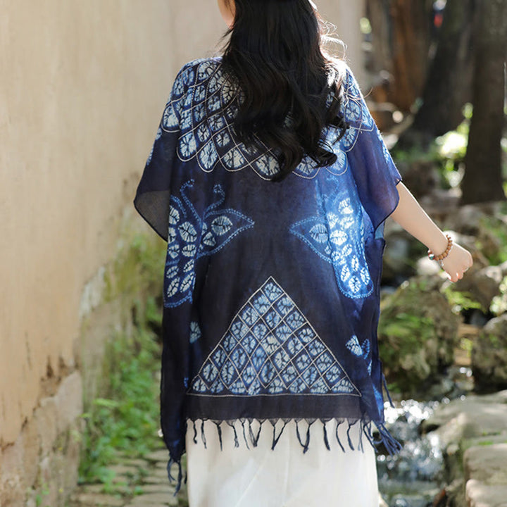 Buddha Stones Blue Butterfly Batik Scialle Nappe Maglione da viaggio accogliente 90*95cm
