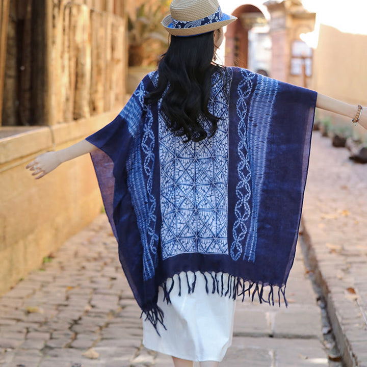 Buddha Stones Blue Stripe Geometry Indigo Dyeing Scialle Nappe Pullover da Viaggio 90*95cm