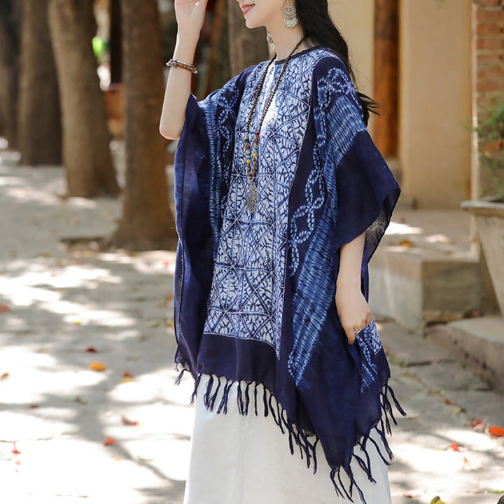 Buddha Stones Blue Stripe Geometry Indigo Dyeing Scialle Nappe Pullover da Viaggio 90*95cm