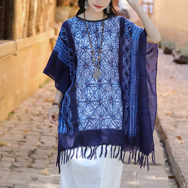 Buddha Stones Blue Stripe Geometry Indigo Dyeing Scialle Nappe Pullover da Viaggio 90*95cm